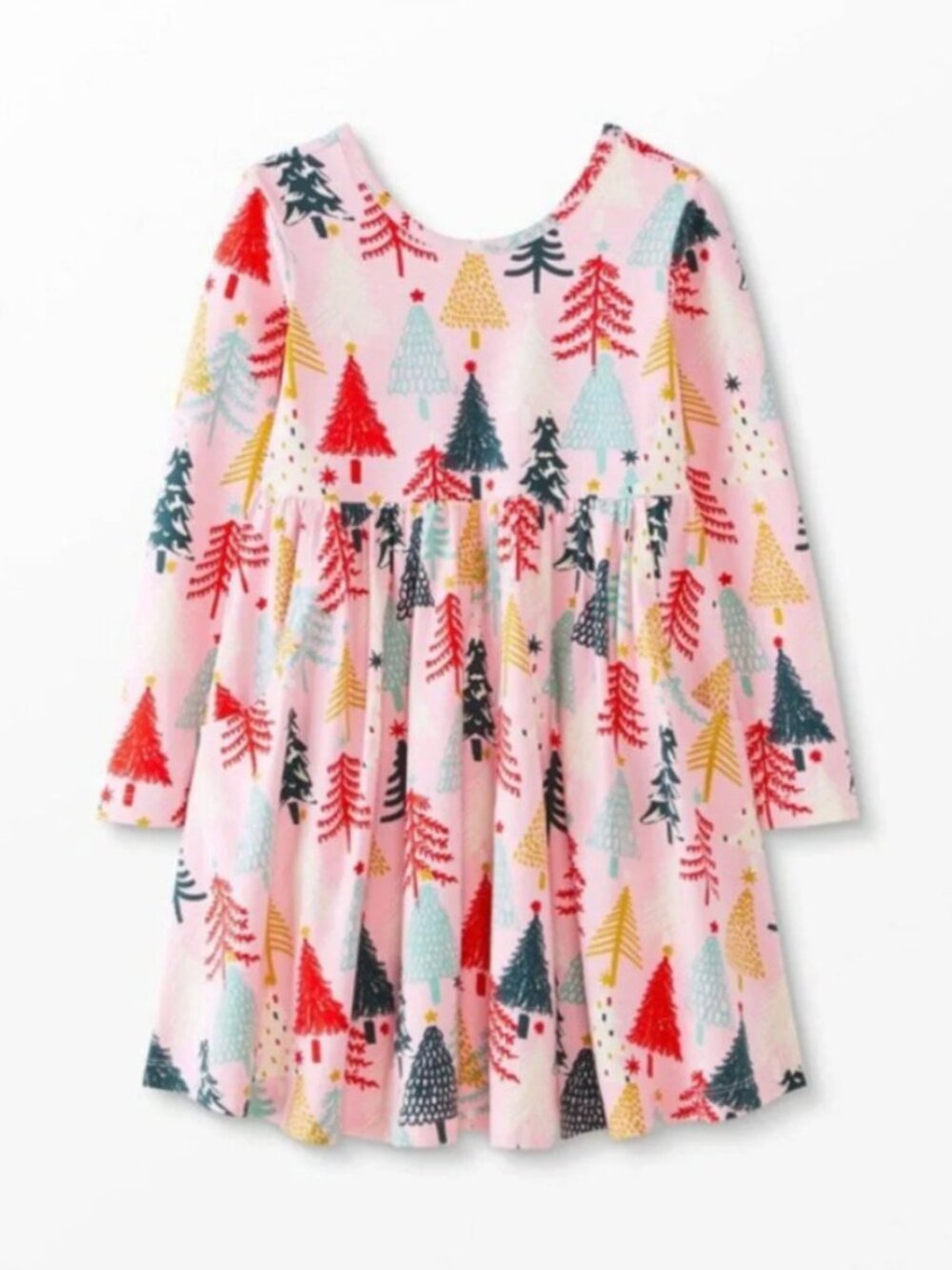 Hanna Andersson Long Sleeve Skater Dress Pockets Twinkly Trees On Pink - 3T 90